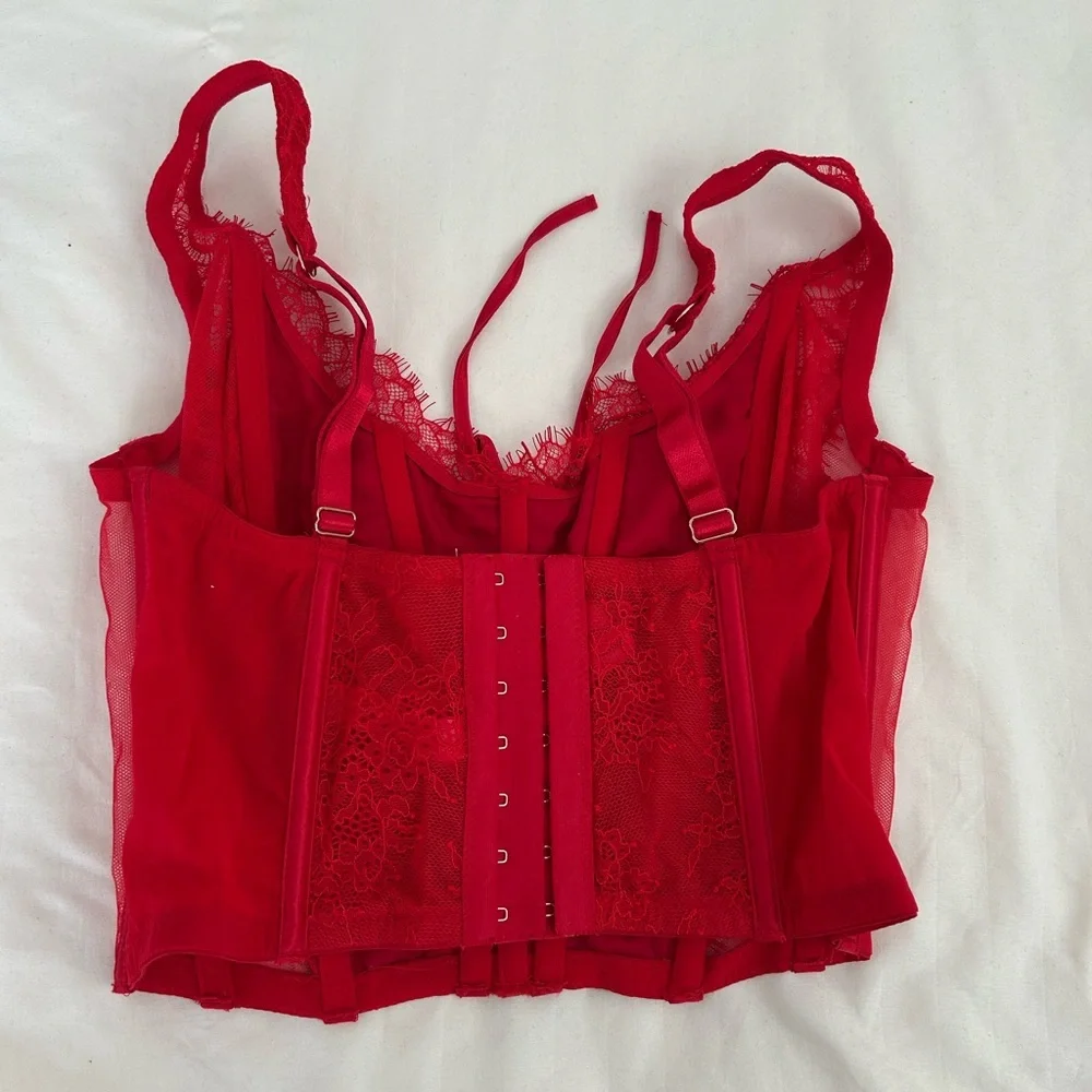 Victoria’s Secret Dream Angels Unlined Lace-Up Corset Top Lipstick Red Size M